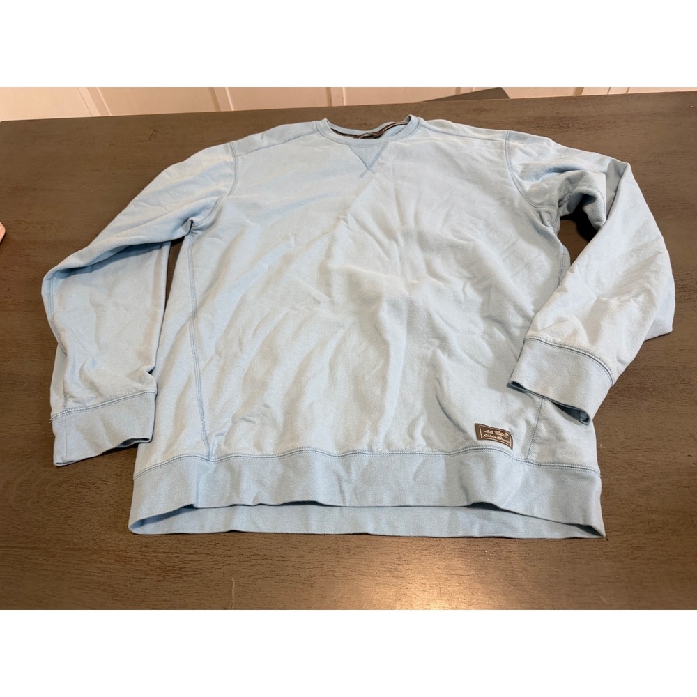 Eddie Bauer Mens Light Blue Crewneck Sweatshirt Cotton Blend Fleece Size TL